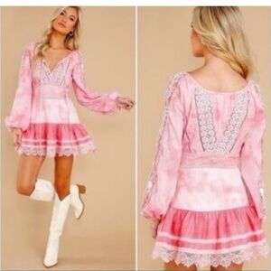 LoveShackFancy Chelie Mini Dress Pink Sz4 Bohemian Embroidery PriceFirm!